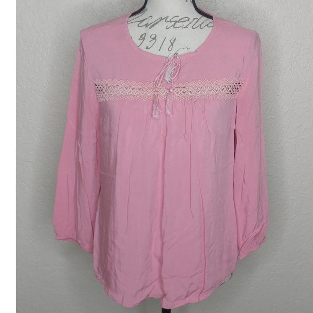 Sahara Embroidered Detail Top Pink Size 36 Boho Peasant
